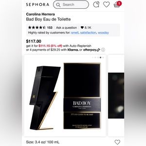 BAD BOY by CAROLINA HERRERA 3.4 OZ EAU DE TOILETTE NATURAL SPRAY (NEW IN BOX)